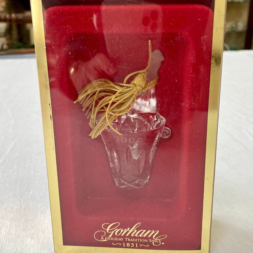 Gorham Millennium Crystal Champagne In Ice Bucket Christmas 2000 Ornament Boxed